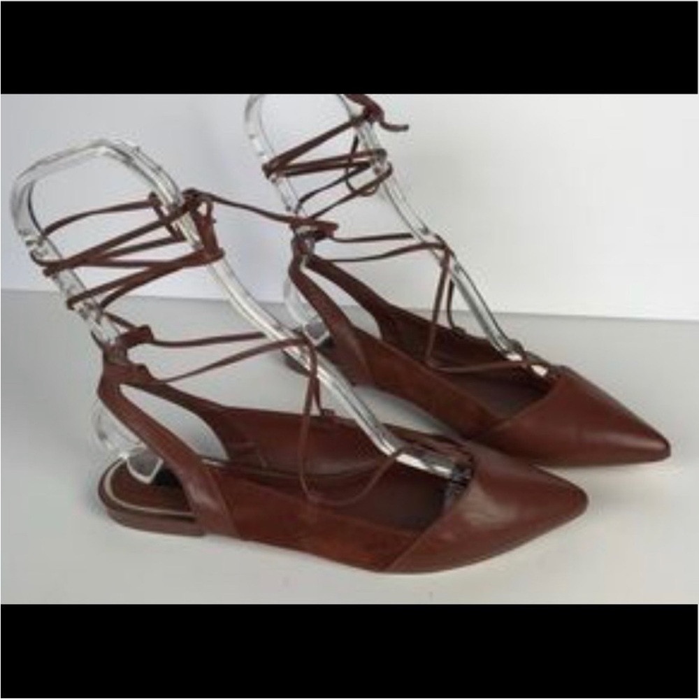 White House Black Market “Truvy” Brown  Lace-Up Slingback Pointed Toe Flats 8.5M